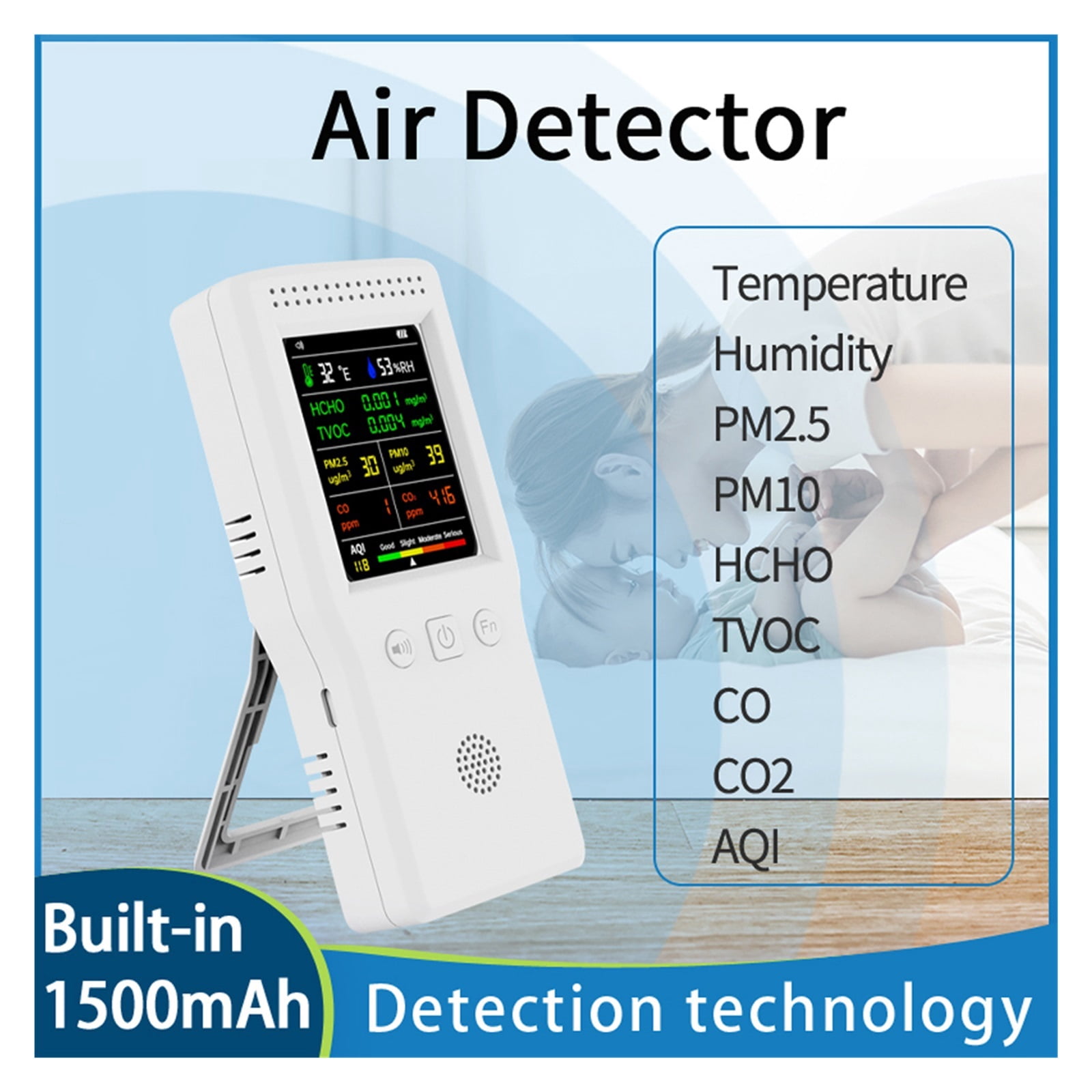 9 In 1 Air Quality Detector LCD Display PM2.5 PM10 HCHO TVOC CO CO2 Temperature Humidity Multifunctional Air Quality Monitor ,Easy to Use