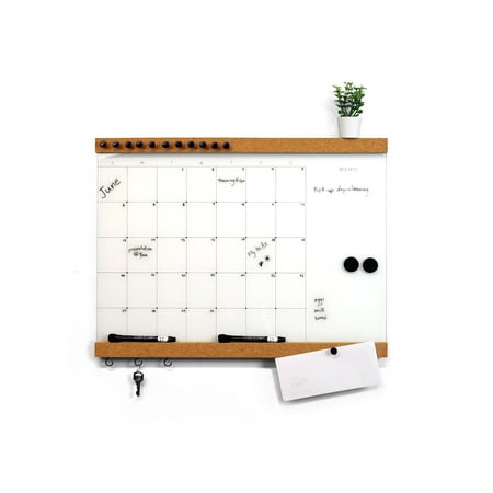 Glassencorque Magnetic Glass Dry-Erase & Cork Board Medium Monthly Memo