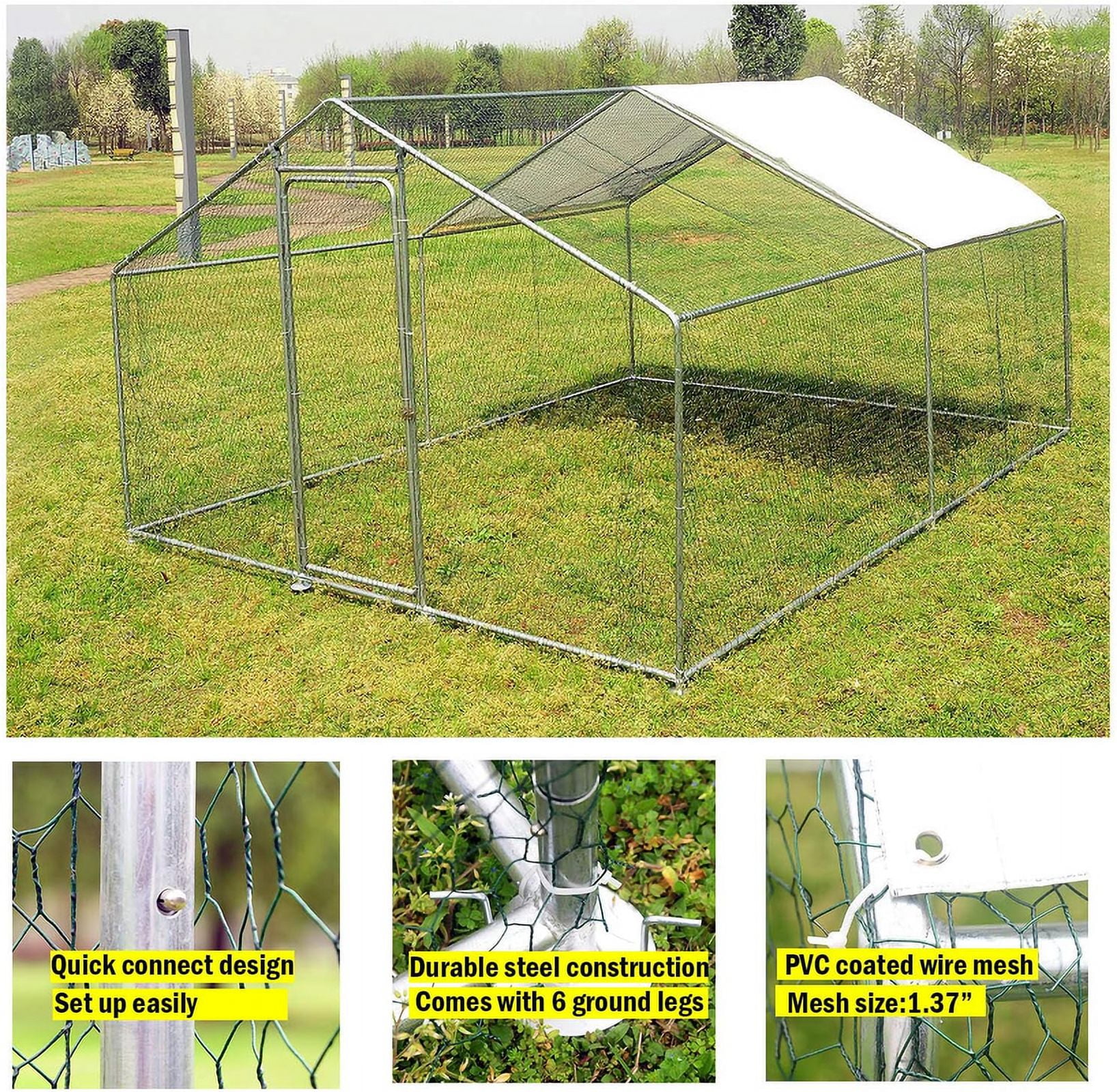 Walnest 10'x10' Large Metal Chicken Coop Walk-in Poultry Cage with Waterproof&Anti-UV Cover, Galvanized Steel Spire Top Coops with Door for Outdoor Backyard Farm Use