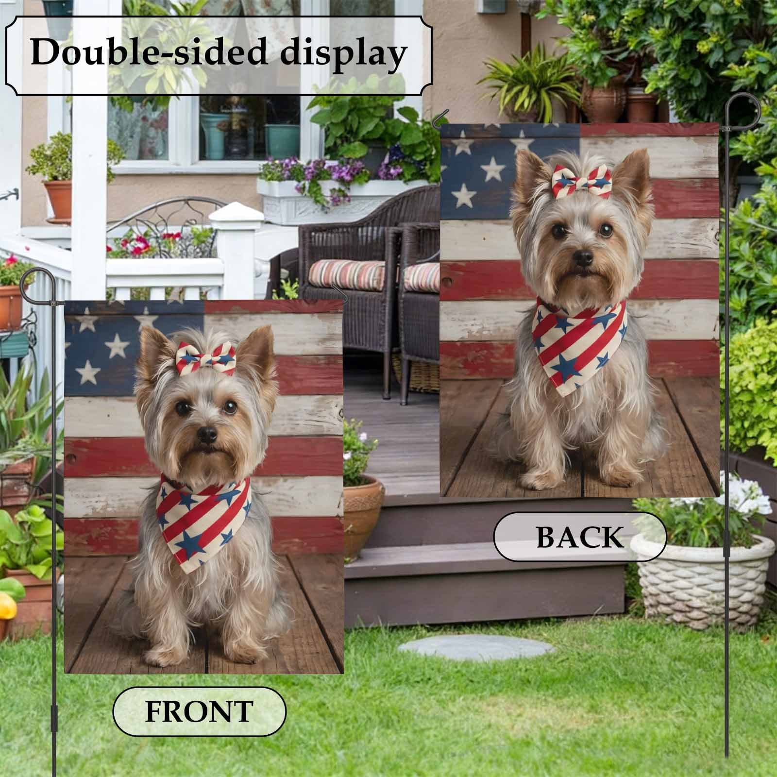 Patriotic Yorkshire Terrier House Flag 28 x 40 Inches, Independence Day American Flag Weather Proof Outdoor Patio Flags Double Sided Small House Decoration for Yard Lawn Outside Home
