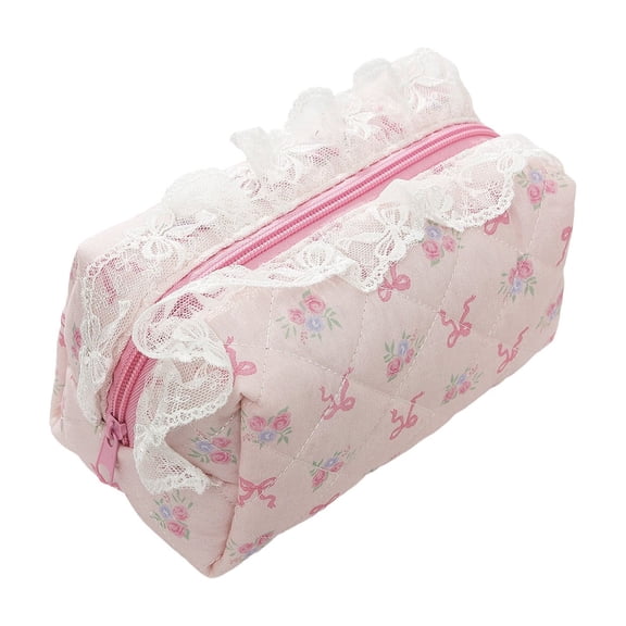SLYNSHome Makeup Pouch, Large Capacity Quilted Cosmetic Storage Bag Zipper Organizer Pencil Bag For Travel Daily Use