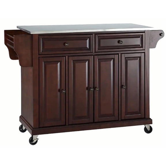 STAINLESS STEEL TOP KITCHEN CART/ISLAND IN VINTAGE MAHOGANY FINISH