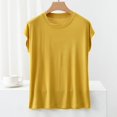 thumbnail image 2 of Besolor Summer Tops for Women Undershirt Round Neck Cap Sleeve Shirts Casual Comfy Solid Color Basic Tees, 2 of 9