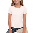 thumbnail image 2 of BLTIBY Girls Cap Sleeve Shirts Crew Neck Cute Summer Ruffle Hem Tops Loose Casual Short Sleeve Tees Soft Kids Clothes White 5-6 Years, 2 of 9