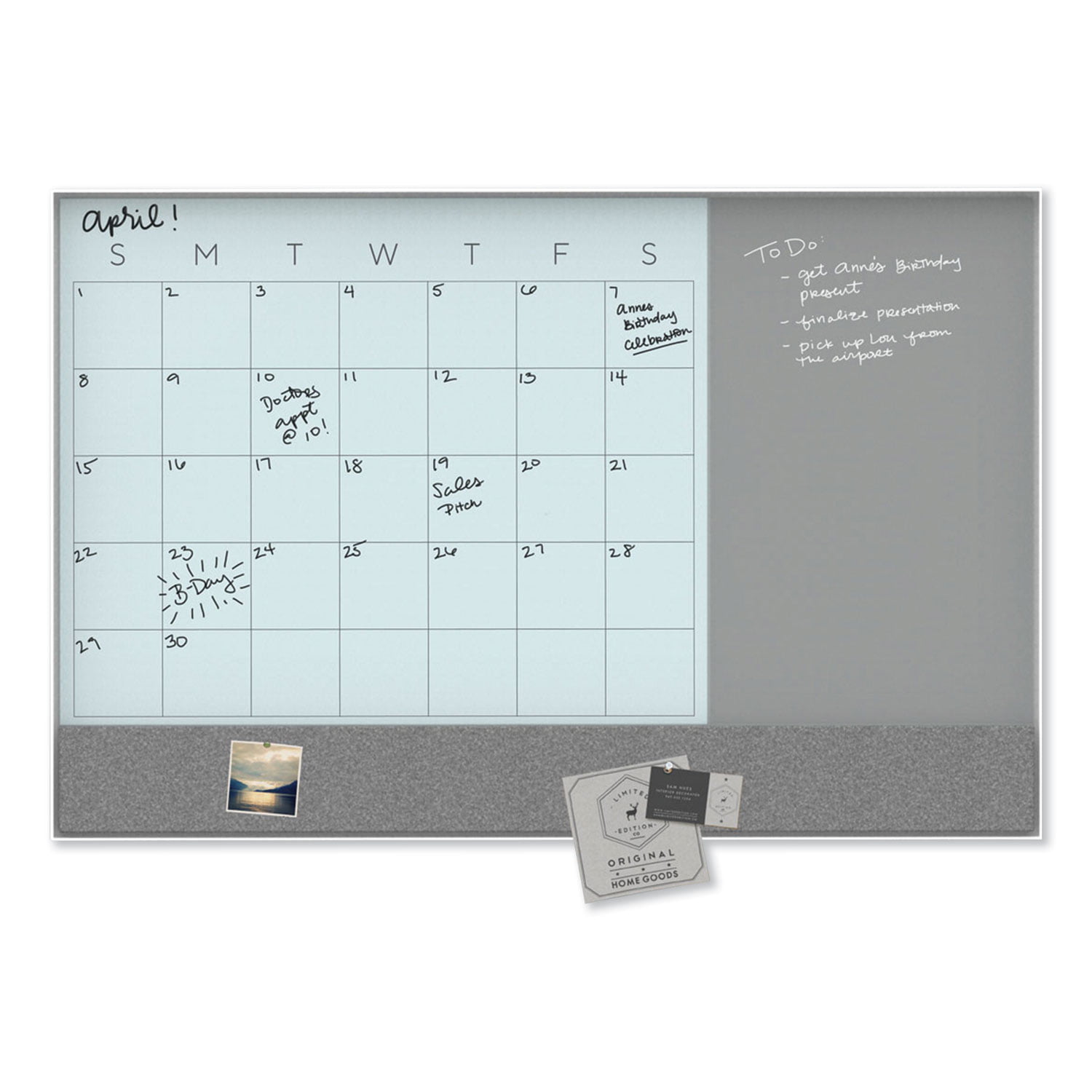 U Brands Glass Dry Erase Calendar, 35" x 23", Whiteboard