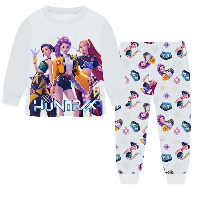 Youth Pajamas Cartoon Pattern 2-Piece Long Sleeve Sleepwear Set,White 130