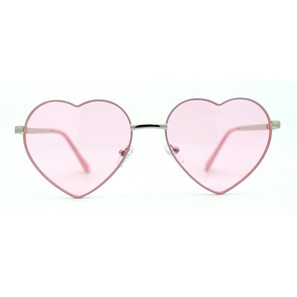 Lunettes de Soleil de la Saint-Valentin pour Femmes à Monture Métallique Classique en Forme de Cœur Argent Rose