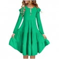 thumbnail image 2 of IVEYRTF Girls Long Sleeve Ruffle Hem Dress Princess Party Wear Flare Dress Elegant Basic Casual Style for School Vacation Daily Outfit Holiday Festive(Green#1,5 Years), 2 of 7