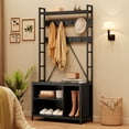 thumbnail image 2 of Coat Rack, Metal Panel Entryway Hall Tree,Shoe Storage, Entryway Bench, Removable Hooks, 2 of 9