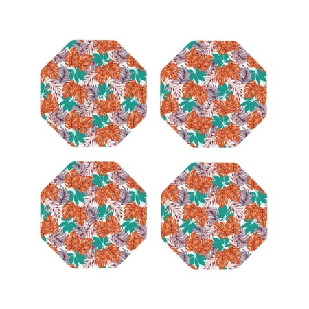

Leather Coasters Set of 4 - Hawaiian Style Blue Orange Lightweight Non-Slip Drink Coasters for Desk Anti-Scalding Desk Cup Coasters for Office Table Decor Octagon