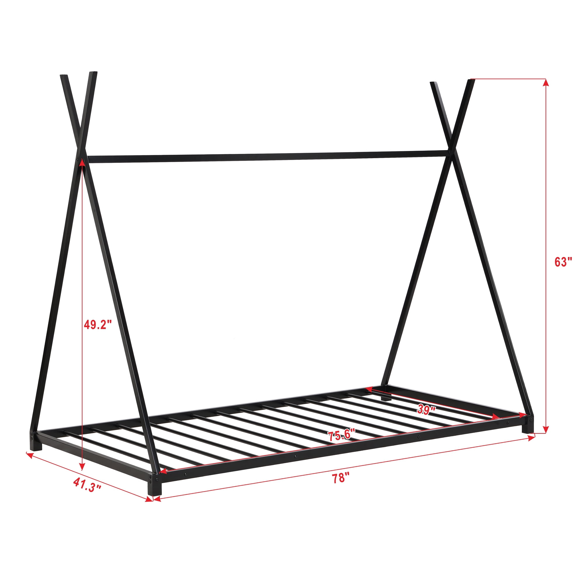 Yoneston Kids Wood Twin Size Platform Bed, Canopy Tent Bed for Living Room Bedroom, Black