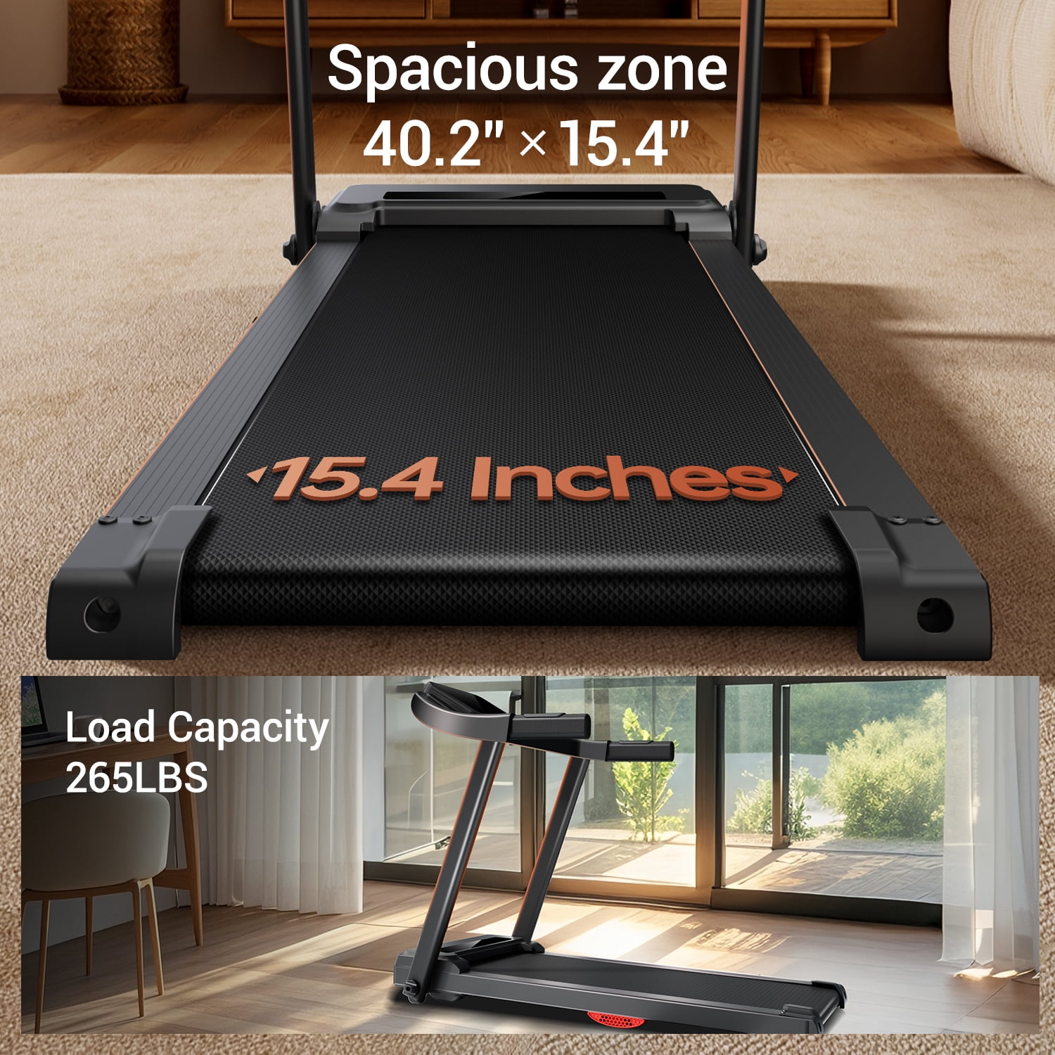 ROBORE Portable Foldable Treadmill for Home Office, Walking Jogging Machine with Handle Bar, 265lbs Capacity Compact Running Treadmill with LED Display