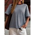thumbnail image 2 of Camiseta Mujer Cuello Redondo Holgada Con Rayas Marina De Guerra Y Blanco, 2 of 2
