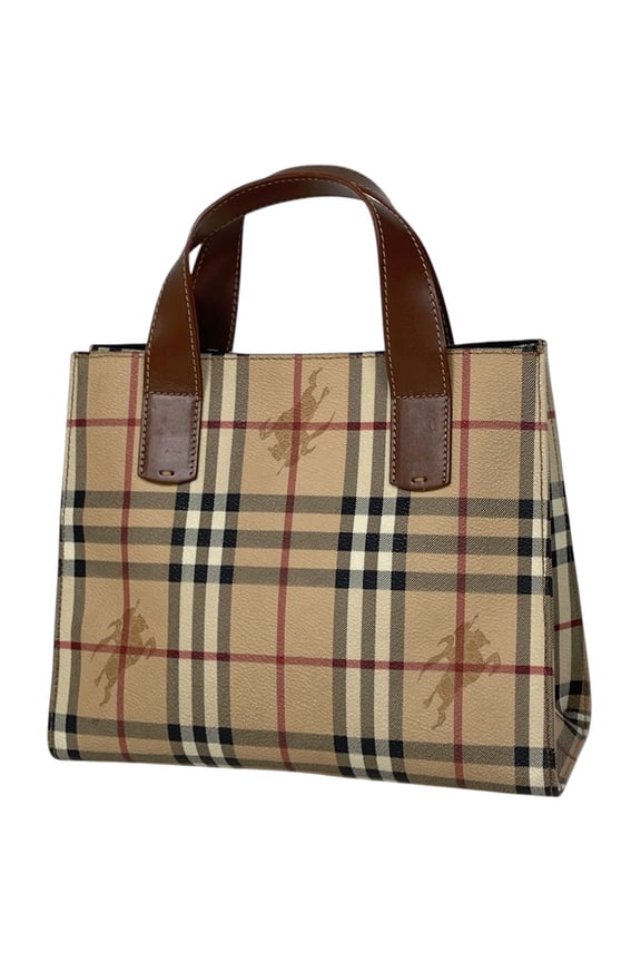Pre-Owned Burberry Check Pattern Handbag Tote Bag Coated Canvas Brown Women's (Fair)