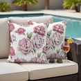 thumbnail image 4 of Pink Floral Outdoor Waterproof Pillow Covers, Spring Summer Modern Flower Leaf Decorative Square Throw Pillowcase Sofa Cushion Sham for Patio/Couch/Chair, 18"x18" 2 Pack, 4 of 8