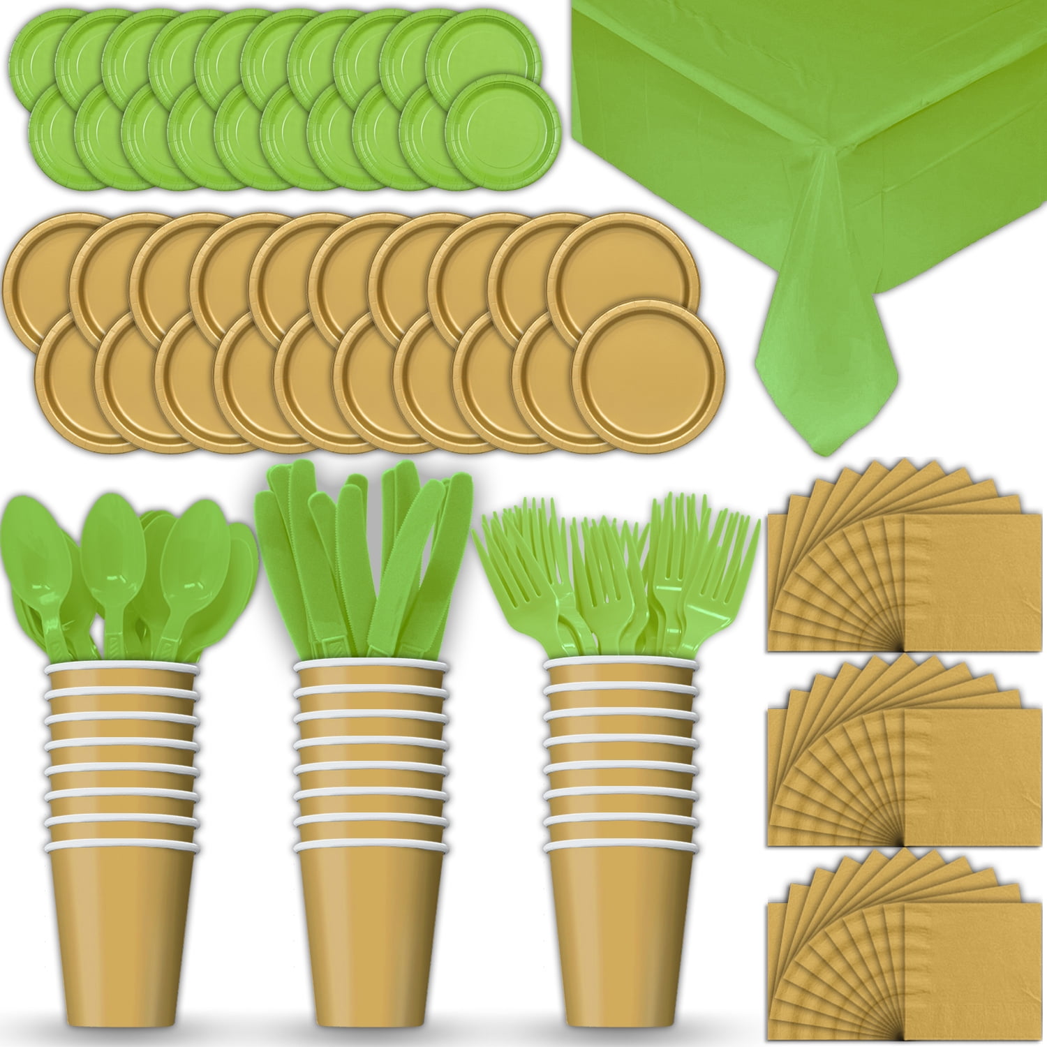 Paper Tableware Set For 24 Gold Lime Green Dinner And