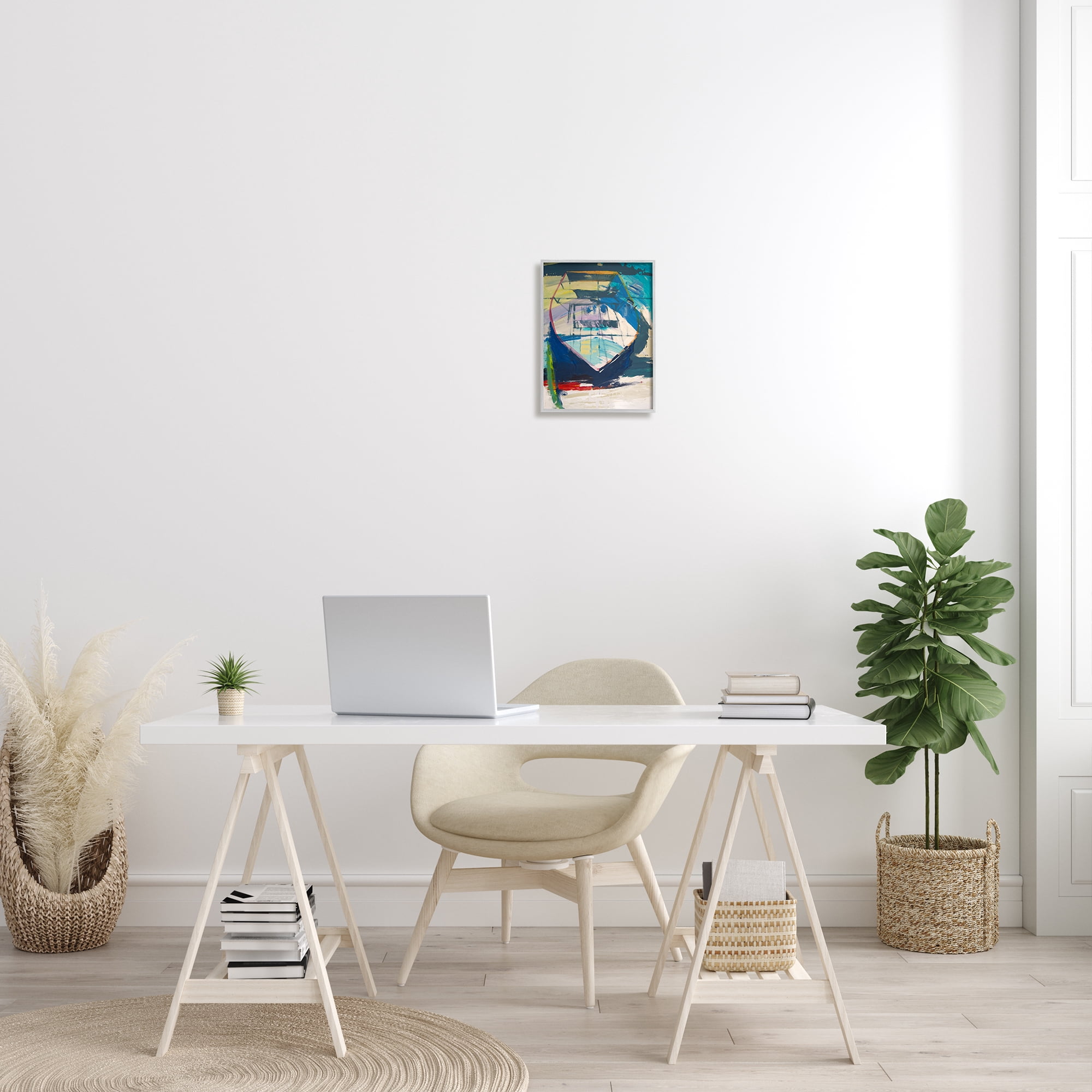 Stupell Industries Abstract Row Boat on Beach Coast Expressive Paint Abstract Painting Gray Framed Art Print Wall Art, 11 x 14