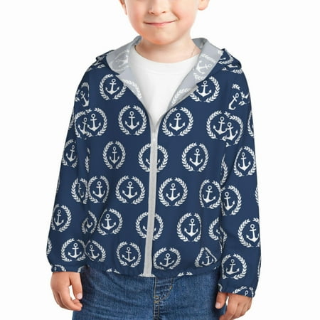 

Qekee Navy Nautical Print UPF 50+ Kids Sun-Protective Hooded Long Sleeve Rash Guard for Fishing Water Beach Sports -3 Years