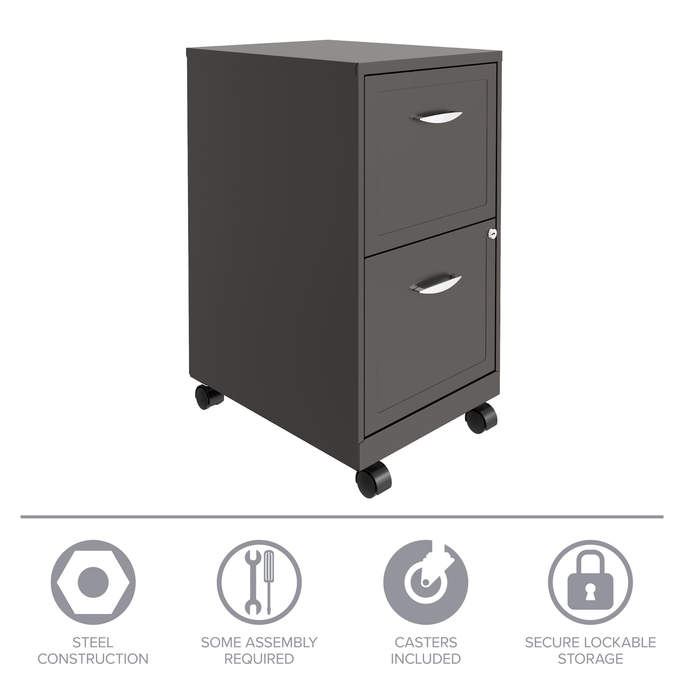 Space Solutions 18" Deep 2 Drawer Mobile Letter Width Vertical File Cabinet, Charcoal