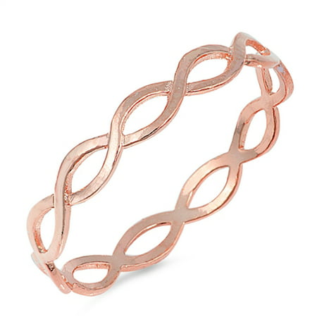 CHOOSE YOUR COLOR Rose Gold-Tone Infinity Stackable Wave Ring .925 Sterling Silver