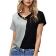 thumbnail image 2 of QUNYINEY Short Sleeve Spring Tops for Women Pullover Colorblock V Neck Casual Shirts Button Loose Women Shirts, 2 of 6