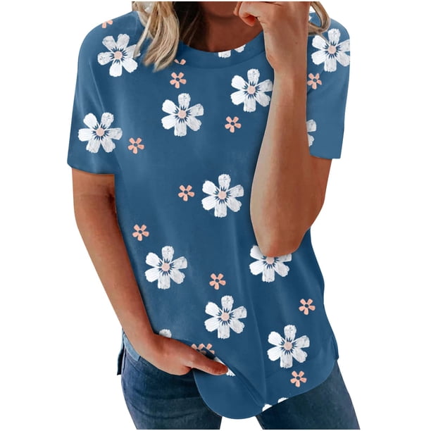 Blusa suelta de manga corta con cuello redondo y estampado a la moda para mujer Pompotops hfajkhk129718