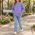 thumbnail image 3 of Girls Crew Neck Sweatshirt No Hood - Kids Fall Casual Solid Print Long Sleeve Pullover Tops with Pockets, 13 Years, 3 of 8