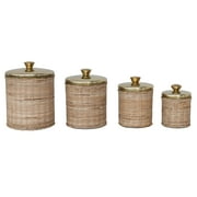 Creative Co-Op Rattan Wrapped Stainless Steel Canisters, Set of 4, Brass Finish