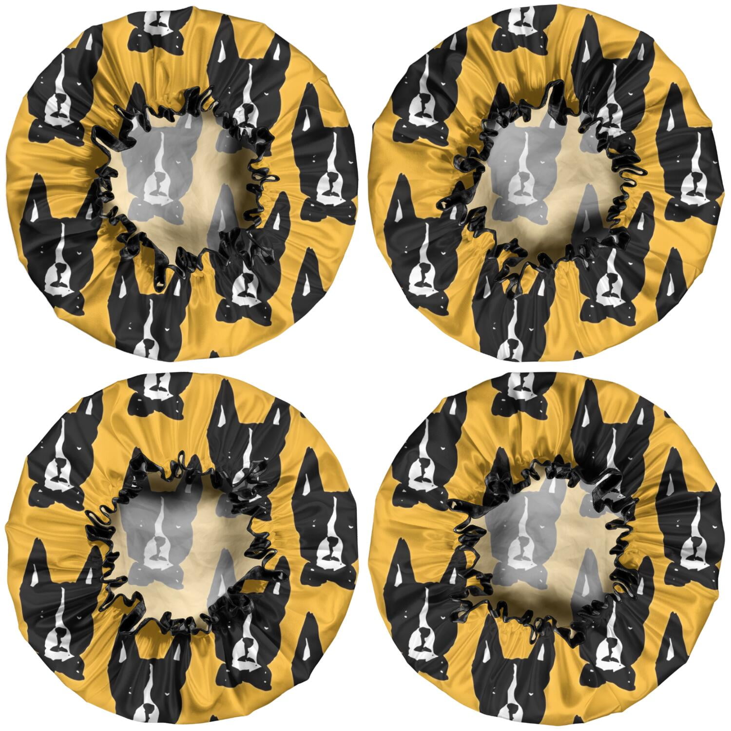 Shower Caps,Boston Terrier Waterproof Shower Cap for Women 4 Pieces,Double Reusable Hair Cover for Shower PEVA Elastic Stretch Hem