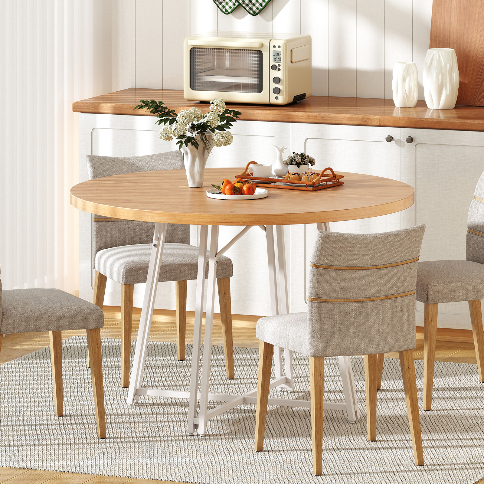 Gymax 47 Inch Dining Table w/8 Metal Supporting Legs & Cross Base for Dining Room