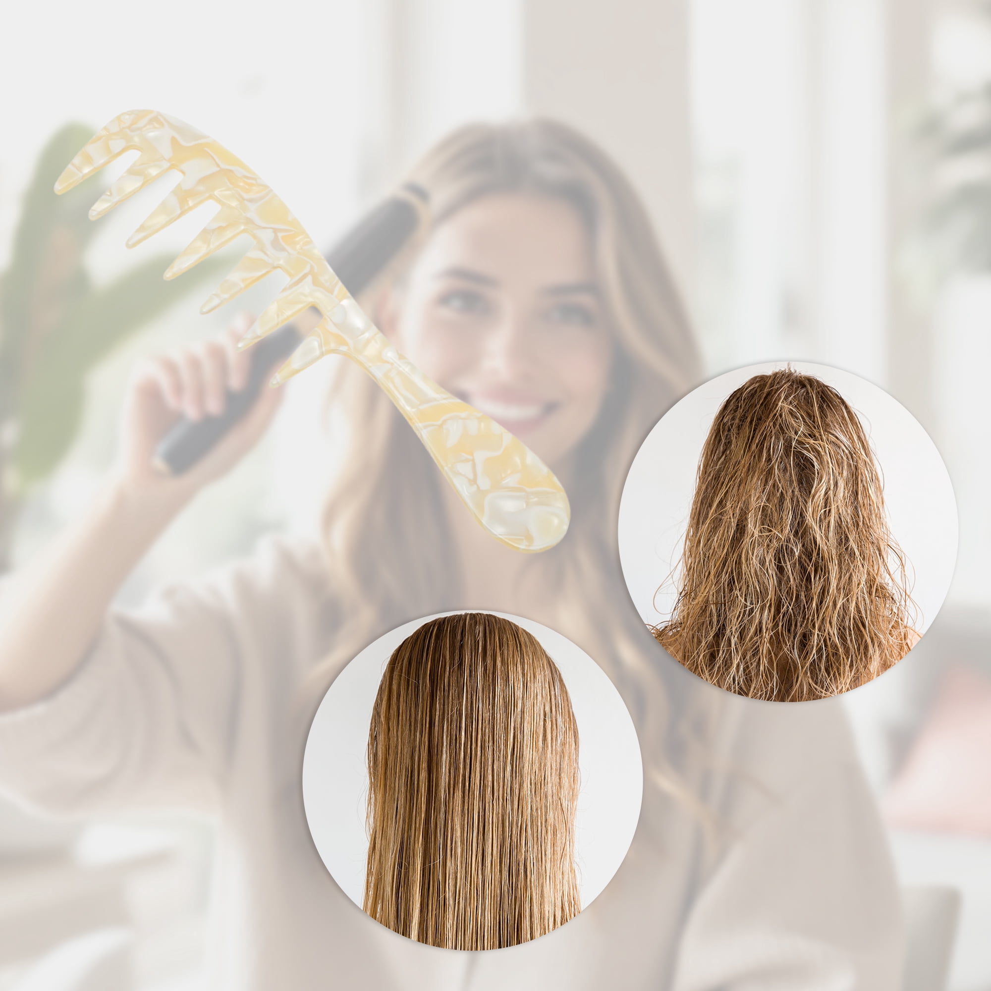 Unique Bargains 1 Pc Durable Long Handle Wide Tooth Comb for All Hair Types Care Yellow