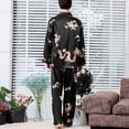 thumbnail image 4 of SWSMCLT Men's Satin Pajama Set 2 Piece Luxury Long Sleeve China Dragon Printed Pjs Soft Button Down Shirt Pants Sleepwear Casual Lounge Set Black Large, 4 of 4