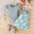 thumbnail image 4 of TOWED22 Toddler Baby Girl Outfit T-shirt Tops + Flower Print Suspender Overalls Shorts Summer 2Pcs Clothes(Green,0-3 M), 4 of 9