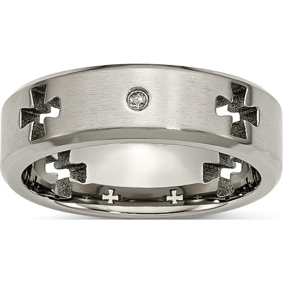 Titanium Brushed & Polished 1/20Ct Diamond Cross Cut Out 7mm Band (Size 7) Made In China tb264aa-7