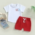 thumbnail image 4 of Douhoow 2pcs Independence Day Kids Boys Clothes Letter Print Short Sleeve T-Shirts Solid Shorts, 4 of 8