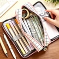 thumbnail image 5 of Canvas Pencil Case, Loetky Large Capacity Compartment Canvas Pencil Case - Compartment Handheld Handheld Organizer With Checkered Pattern, 5 of 8