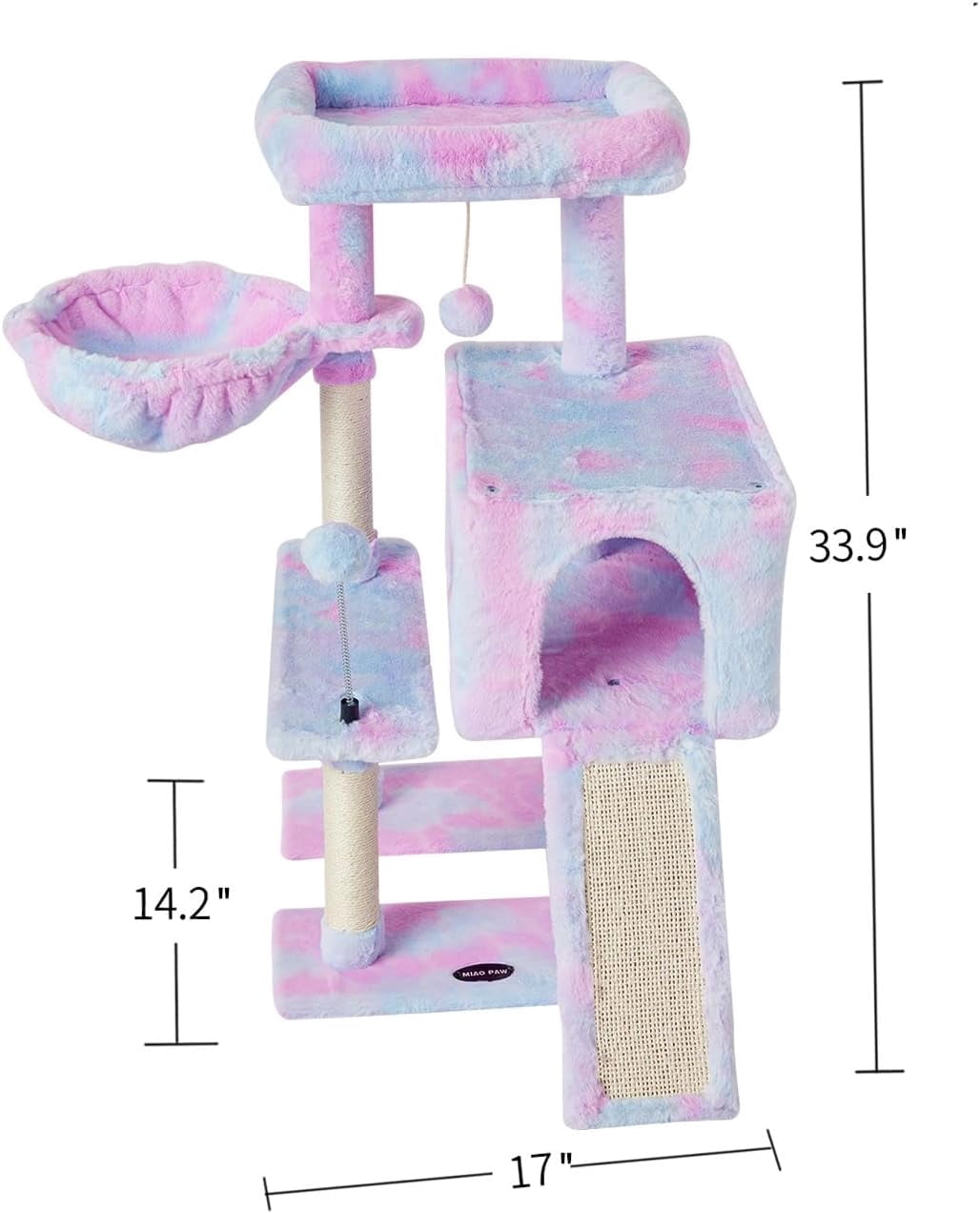 Rainbow Cute Cat Tree Tower for Indoor Cats Condo with Sisal Scratching Posts Jump Platform Furniture Activity Center Play House Bed