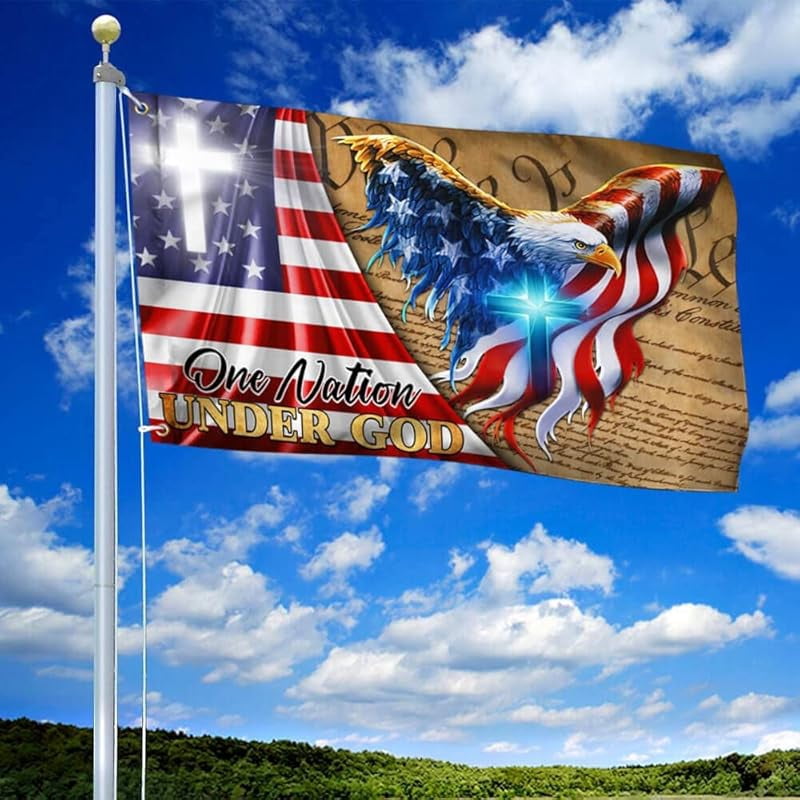 Faithgee One Nation Under God Flag 3x5 Outdoor Double Sided for Flagpole, Unique Flags, We The People Flag, Christian Cross American Eagle Flag, Christian Gift