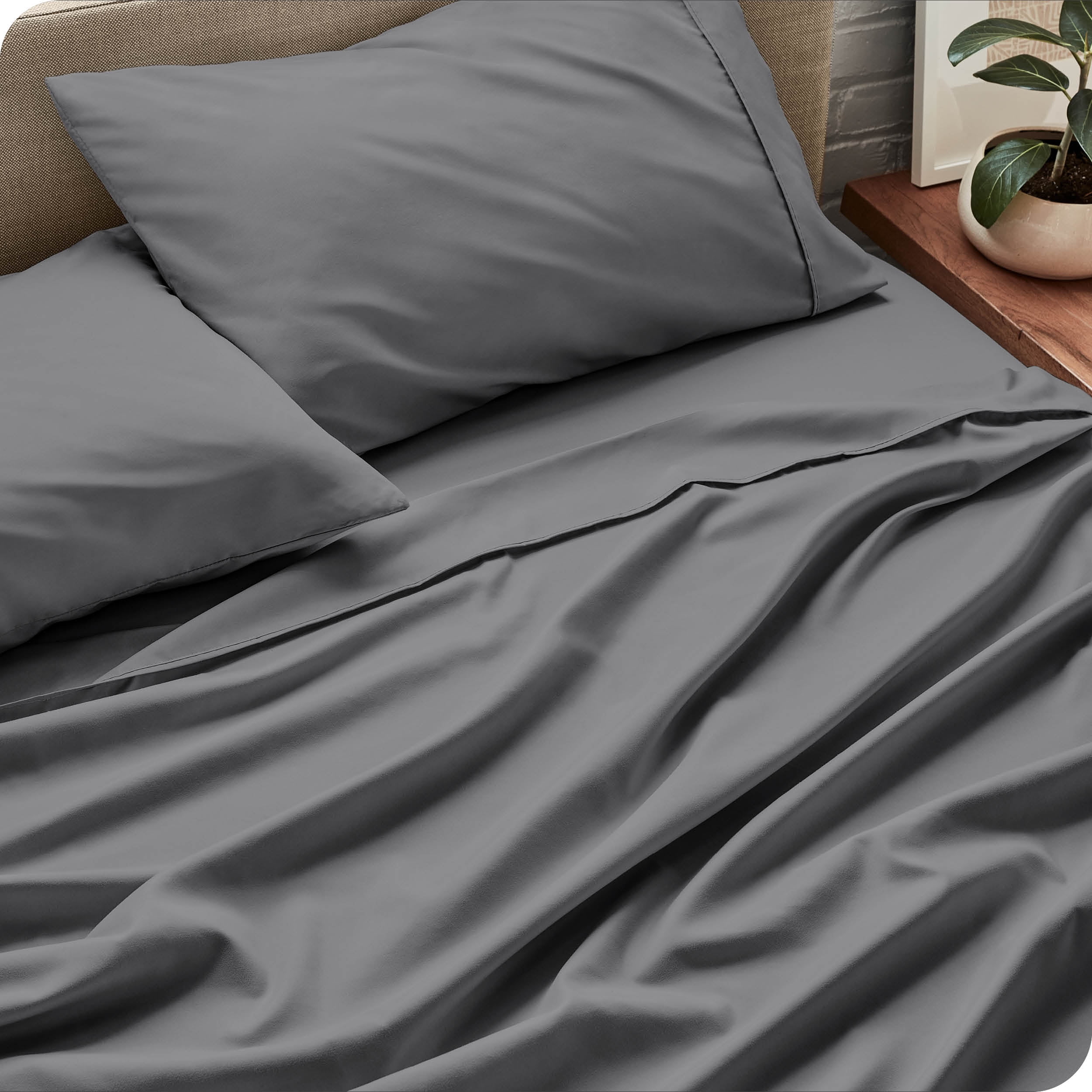 Bare Home Gray Microfiber Sheet Set, Wrinkle Resistant, Deep Pocket, Twin XL