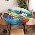 thumbnail image 5 of Abstract Teal Green Orange Oil Painting Elastic Fitted Round Table Cover Graffiti Art Waterproof Outdoor Tablecloth for Holiday Party, Picnic, Patio & Dining Fits Tables Up to 45"-54", 5 of 8