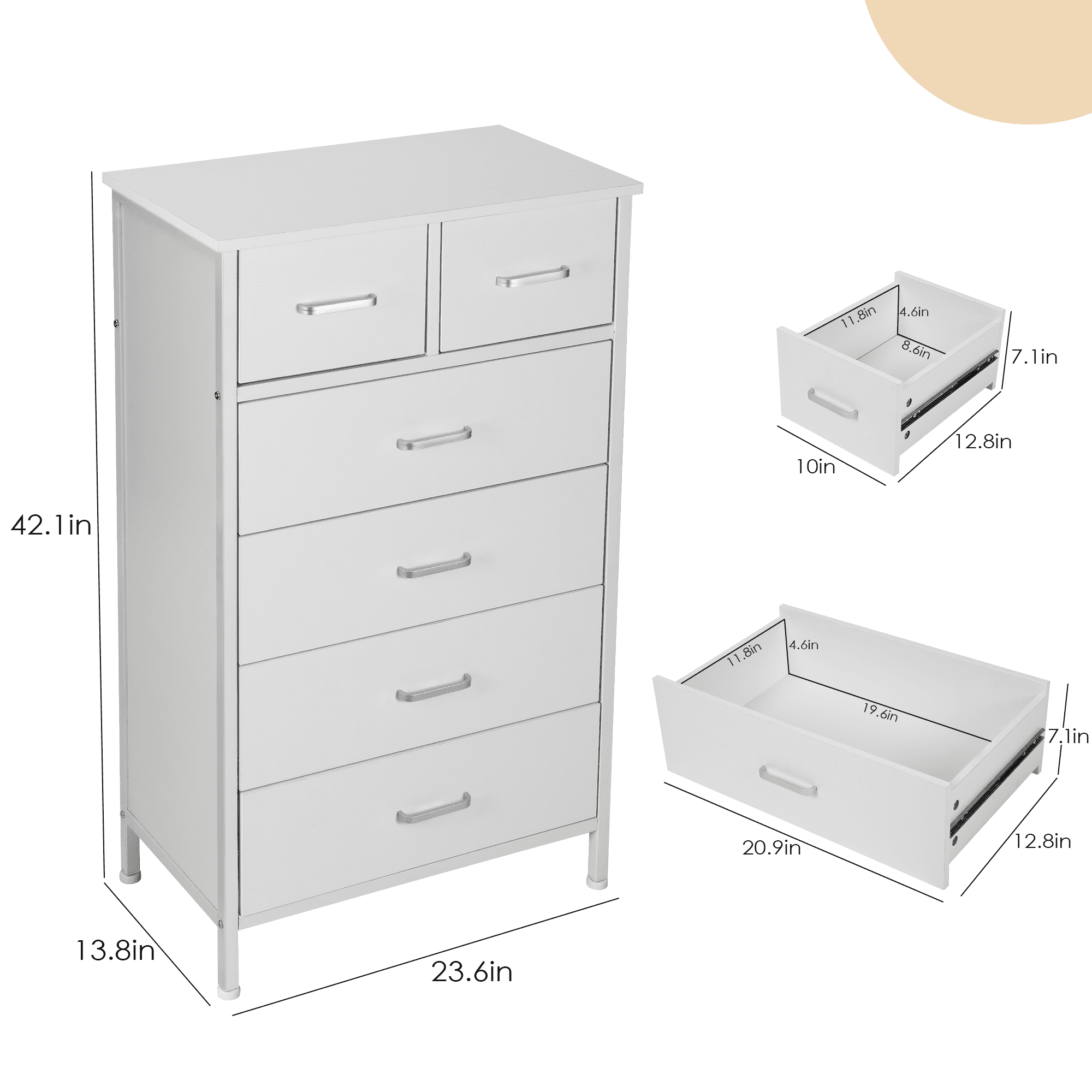 Richya Chest of Drawers, Dresser for Bedroom & Living Room with 6 Drawers, Steel Frame & Anti Fall Device,  White