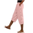 thumbnail image 3 of TaTaai Women's Casual 7/8 Length Pants Straight Leg Linen-Like Fabric with Elastic Waistband Side Pockets and Decorative Buttons for Spring Summer Outfits Gift, 3 of 7