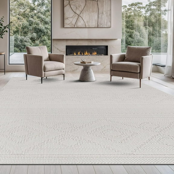 Beverly Rug Modern Geometric Luxury Micro Loop Indoor Area Rug 3304-White 9x12