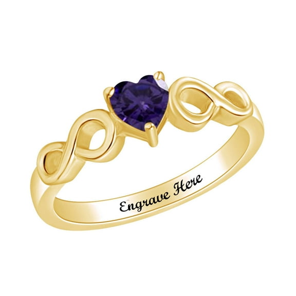 AFFY Personalized Heart Shape Simulated Alexandrite Infinity Heart Promise Ring In 14k Yellow Gold Over Sterling Silver Ring Size-5