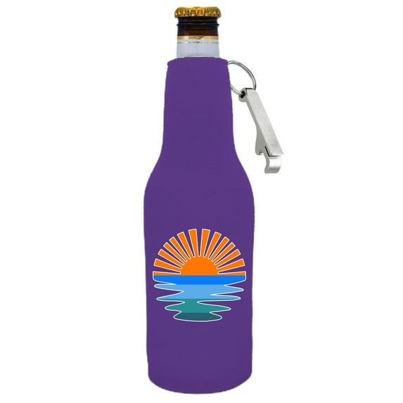Retro Sunset Beer Bottle Coolie With Opener (Purple)