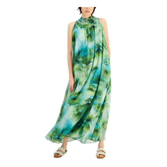 I.N.C Womens Rio Rain Flounce Dress, Green, X-Large