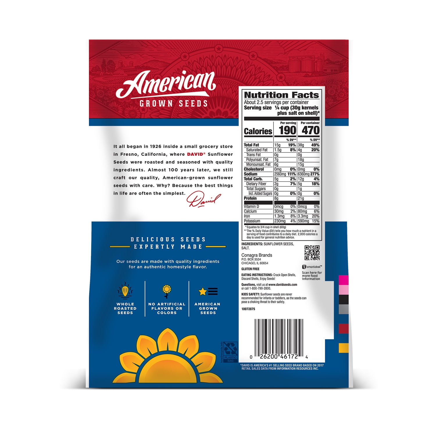 DAVID Roasted and Salted Original Jumbo Sunflower Seeds, Keto Friendly, 5.25 oz, 12 Pack