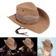 thumbnail image 4 of Sombrero de vaquero Gorras de jazz de moda Sombrero de caballero Moda de cuero para mujeres Hombres Adultos Vestir Festival de música de Malla, 4 of 8