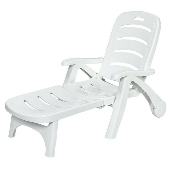 Costway Polypropylene Adjustable and Foldable Patio Chaise Lounger White