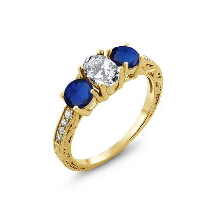 - 2.82 Ct White Zirconia Blue Simulated Sapphire 18K Yellow Gold Plated Silver Ring
